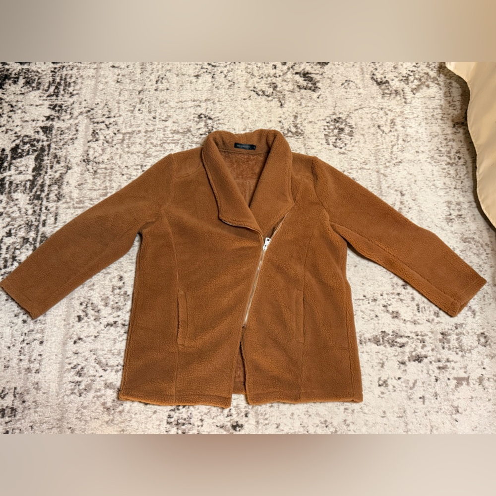 Merkeety Caramel Brushed Moto Jacket with Gold zipper Sz XL Womens